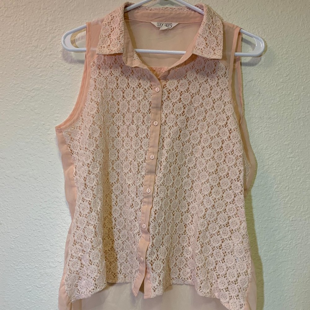 Peach laced sleeveless blouse
